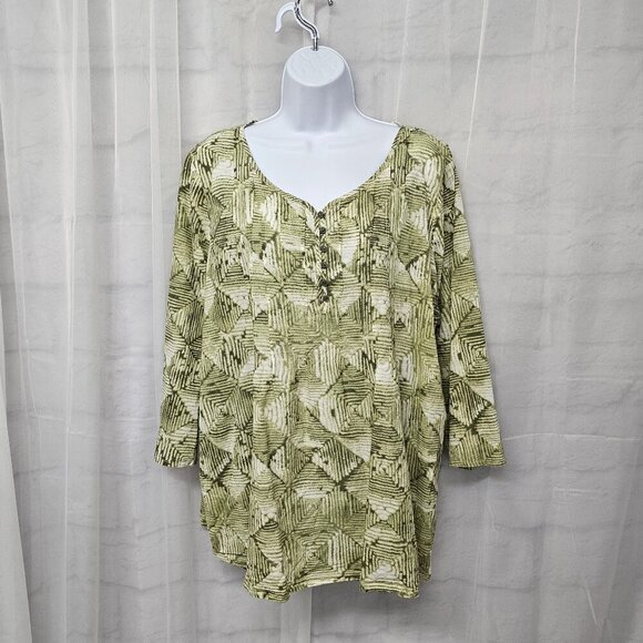 J. Jill Green Geometric Boho Peasant Blouse Hippie Festival L - Picture 1 of 12